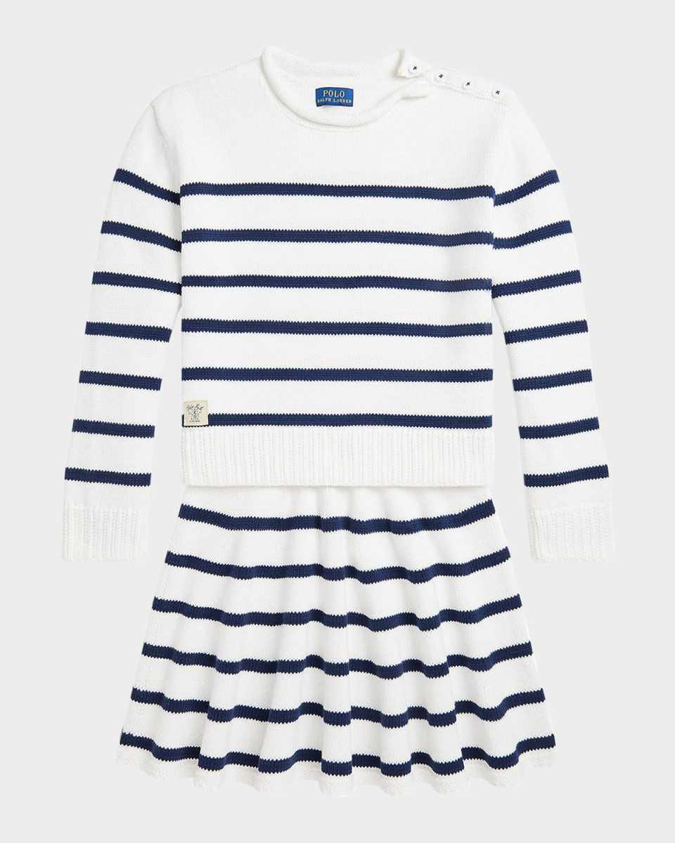 Girl's Cotton Stripe Sweater & Skirt, Size S-XL
